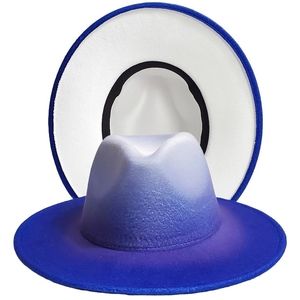 XL Ombre White Blue Fedora Extra Wide Brim Unisex Statement Hat Flat Stiff Brim